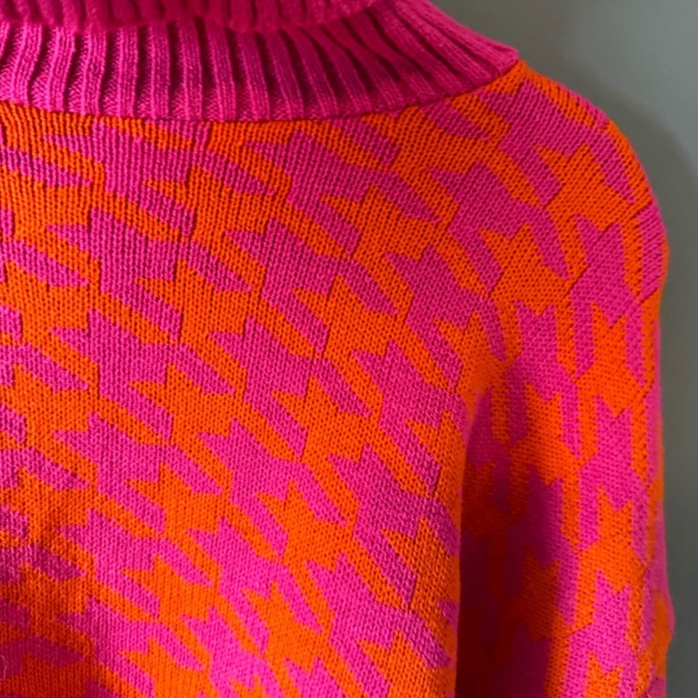 Nasty Gal women’s neon pink orange houndstooth cropped turtleneck sweater small - Picture 4 of 4